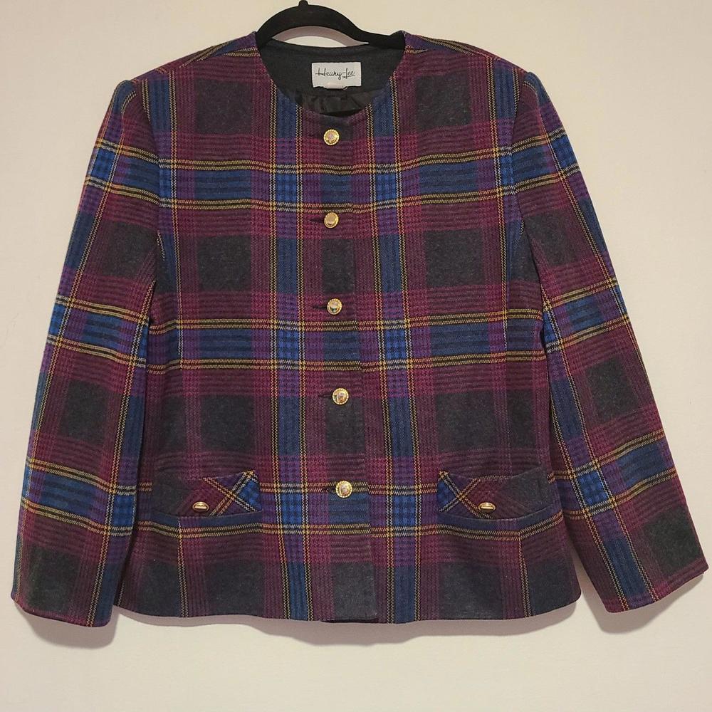 Women's Vintage Henry Lee Purple Plaid Blazer Jacket Size 16